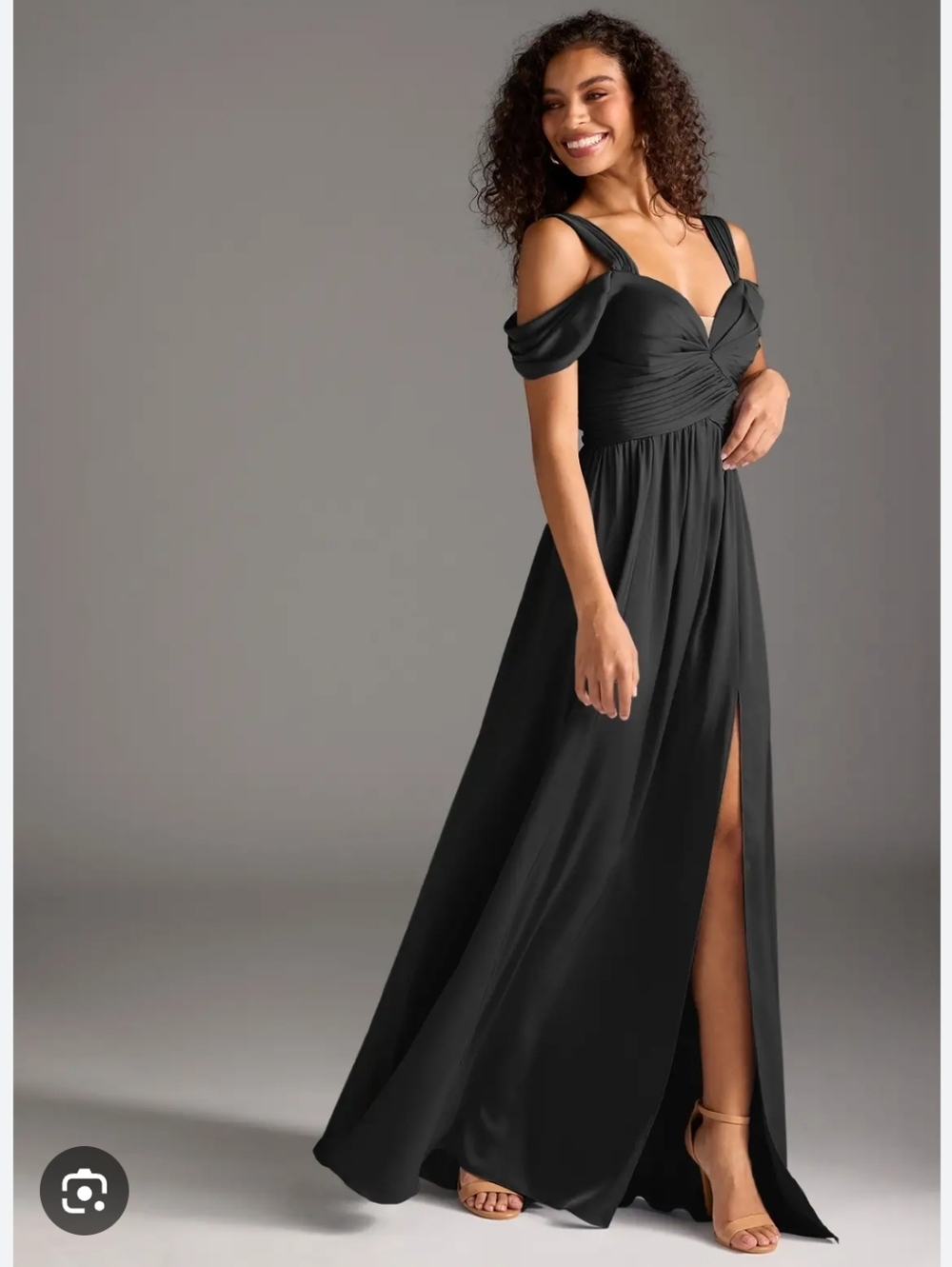 Nwt Azazie A6 Lianne Black Off Shoulder Maxi Bridesmaid Dress with High Slit